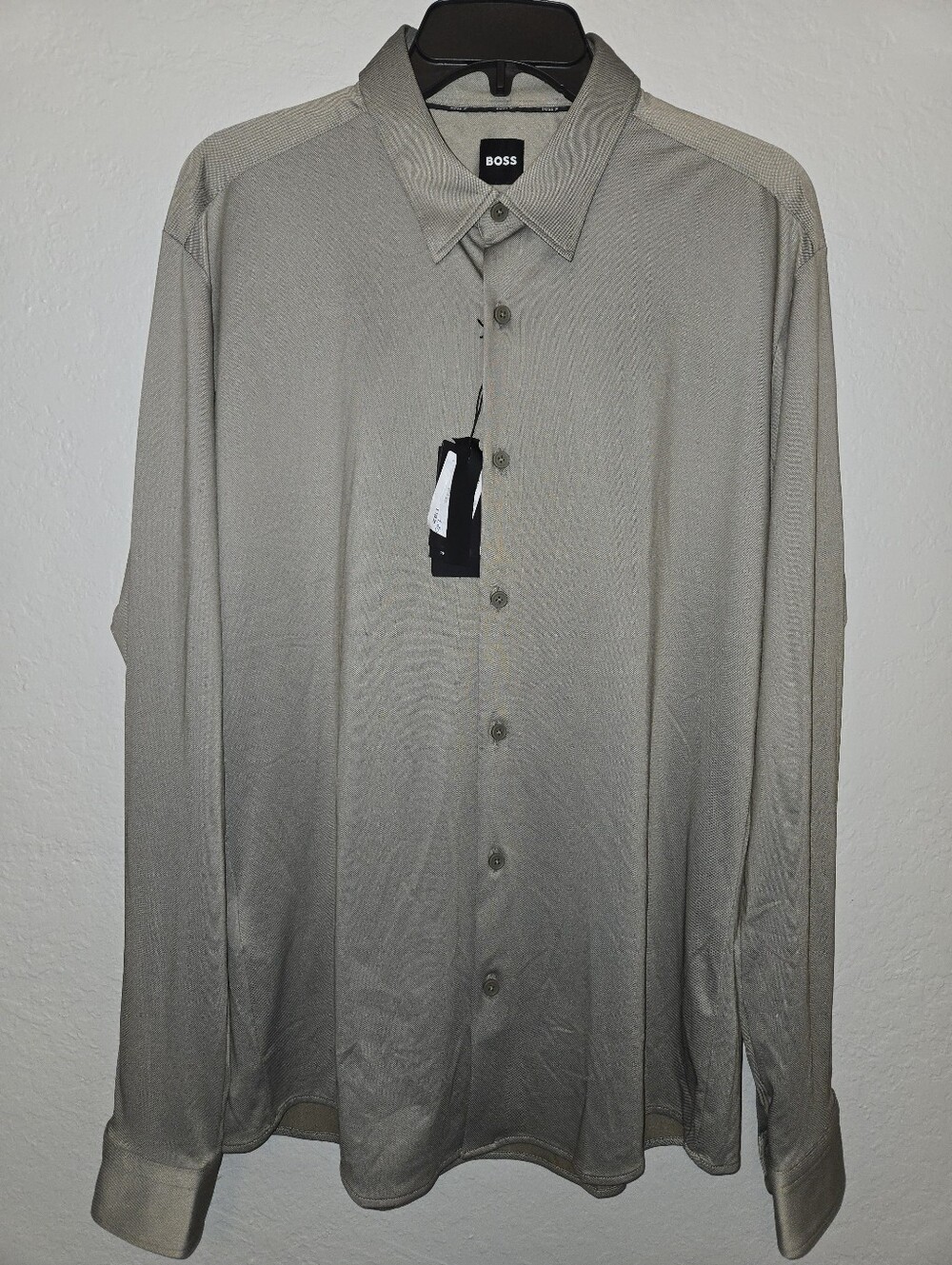 BOSS Men's Button-Front Shirt in Light Gray-Taupe, Performance Slimt Fit Large - Picture 2 of 8